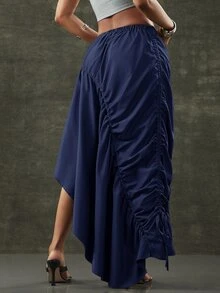 Denimoi Falda con Dobladillo Asimétrico y Cordón Ajustable Estilo Callejero de Moda - Azul - Ver 11