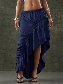 Denimoi Falda con Dobladillo Asimétrico y Cordón Ajustable Estilo Callejero de Moda - Azul - Ver 7