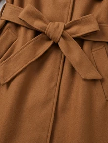 Yalmera Women's Autumn/Winter Contrast Color Lapel Double-Breasted Casual Overcoat - Brown - View 5