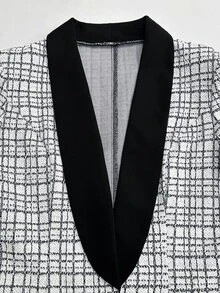 SHEIN Raffinéa Women's Elegant Daily Versatile Fashion Contrast Color Cardigan Blazer Jacket, Autumn/Winter ,Office Ladies - Black - View 4