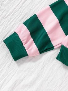 SHEIN Tween Girls Long Sleeve Fleece Fall Outfits Back-To-School Pink Emerald Green New York Letter Pattern Stand Collar Sweatshirt Pants Set Casual Cute - Green - View 8