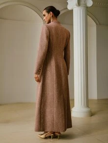 ZEYLAH Women's Double-Breasted Long Sleeve Elegant Stand Collar Overcoat - Brown - View 7