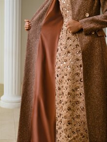 ZEYLAH Women's Double-Breasted Long Sleeve Elegant Stand Collar Overcoat - Brown - View 8