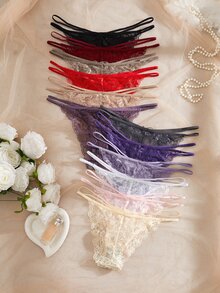Snug Zone 12pcs/Set Lace Sexy Women's Triangle Panties, Simple Comfortable Romantic Underwear - Multicolor - View 2