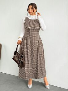 Firerie Plus Size Korean Style Plaid Pleated Vacation Dress Streetwear Elegant Brunch Dress Elegant Thanksgiving Day & New Year & Christmas Party Dress Women - Multicolor - View 6
