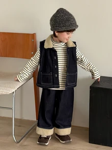 Dazy Kids Pantalones vaqueros de pierna ancha estilo coreano casual y holgado para bebé/niño pequeño (niño) otoño - Azul - Ver 7