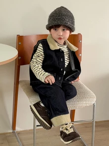 Dazy Kids Pantalones vaqueros de pierna ancha estilo coreano casual y holgado para bebé/niño pequeño (niño) otoño - Azul - Ver 4
