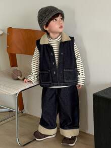 Dazy Kids Pantalones vaqueros de pierna ancha estilo coreano casual y holgado para bebé/niño pequeño (niño) otoño - Azul - Ver 6