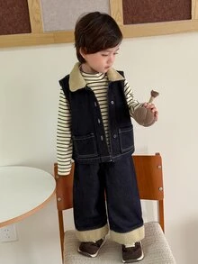 Dazy Kids Pantalones vaqueros de pierna ancha estilo coreano casual y holgado para bebé/niño pequeño (niño) otoño - Azul - Ver 3