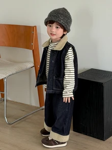 Dazy Kids Pantalones vaqueros de pierna ancha estilo coreano casual y holgado para bebé/niño pequeño (niño) otoño - Azul - Ver 5