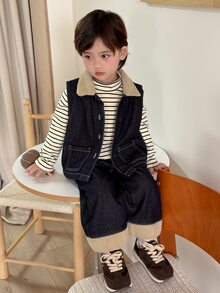 Dazy Kids Pantalones vaqueros de pierna ancha estilo coreano casual y holgado para bebé/niño pequeño (niño) otoño - Azul - Ver 1