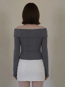 FRIFUL Women's Solid Color Cold Shoulder Casual Romantic Sweeten Daily Long Sleeve T-Shirt Everyday Date Gray Fall - Grey - View 3