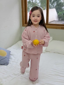 Dazy Kids Baby Girl Cherry Print Top And Textured Long Pants Loungewear Set - Pink - View 7