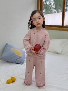 Dazy Kids Baby Girl Cherry Print Top And Textured Long Pants Loungewear Set - Pink - View 6