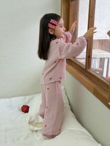 Dazy Kids Baby Girl Cherry Print Top And Textured Long Pants Loungewear Set - Pink - View 2
