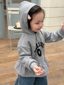 DAZY بلوزة رياضية كاجوال يومية للبنات الصغيرات بطبعة حروف وأرقام للخريف - رمادي - مشاهدة 4