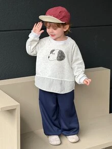 Dazy Kids Infant (Boy) Round Neck Long Sleeve Patchwork Cartoon Korean Style Sweatshirt Set Fall - Light Grey - View 6