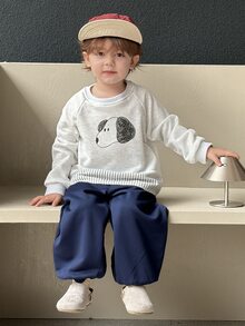 Dazy Kids Infant (Boy) Round Neck Long Sleeve Patchwork Cartoon Korean Style Sweatshirt Set Fall - Light Grey - View 5