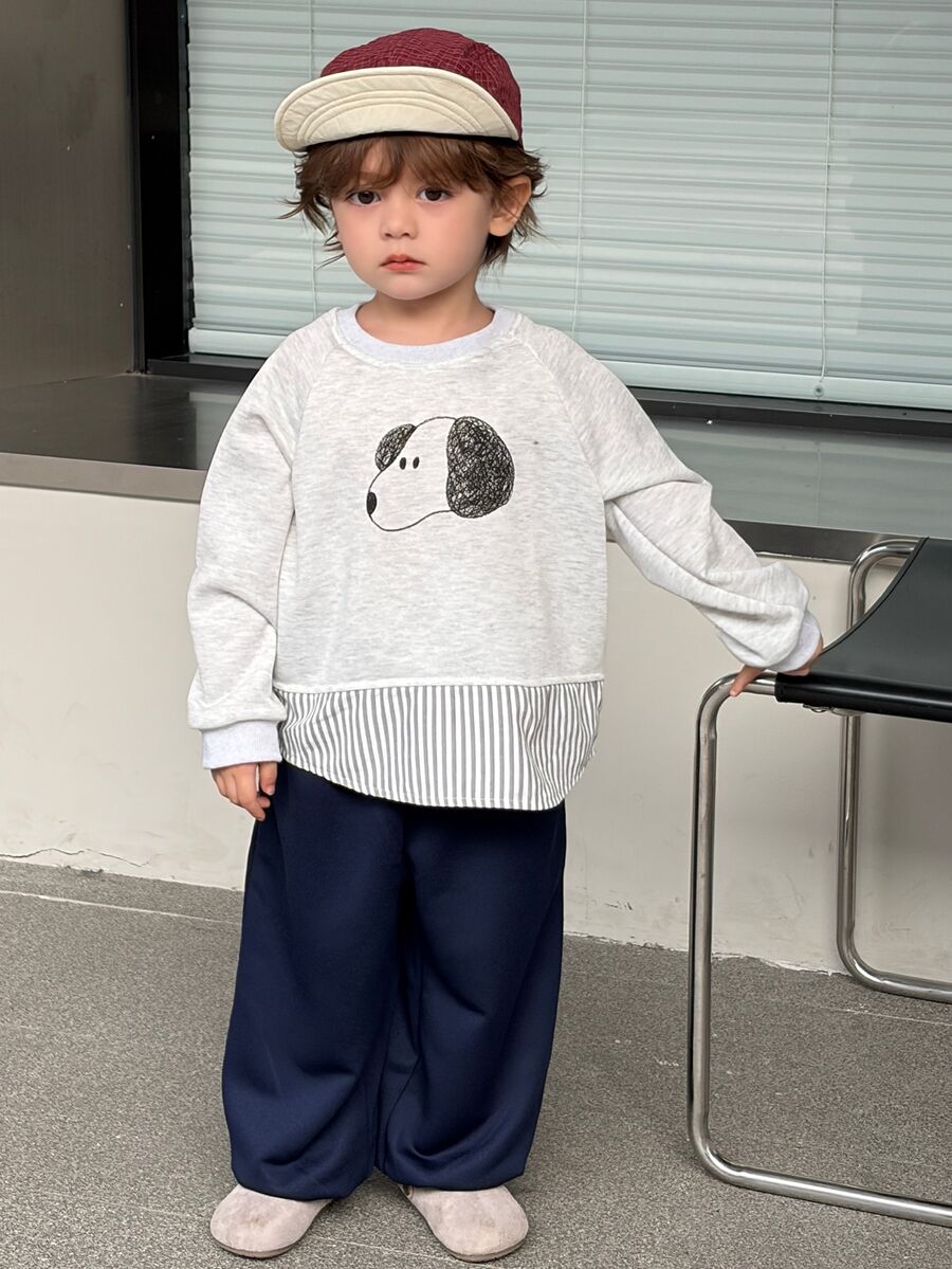 Dazy Kids Infant (Boy) Round Neck Long Sleeve Patchwork Cartoon Korean Style Sweatshirt Set Fall - Light Grey - View 1