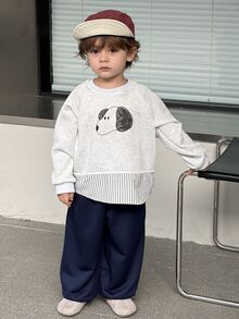 Dazy Kids Infant (Boy) Round Neck Long Sleeve Patchwork Cartoon Korean Style Sweatshirt Set Fall - Light Grey - View 3