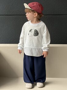 Dazy Kids Infant (Boy) Round Neck Long Sleeve Patchwork Cartoon Korean Style Sweatshirt Set Fall - Light Grey - View 4