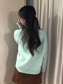DAZY Women's Solid Color Loose Long Sleeve V-Neck Casual Daily Vacation Korean Style Autumn/Winter Thick Knit Pullover Sweater - Green - View 6