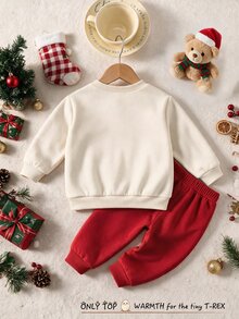 Baby Boy Crew Neck Casual Pullover Sweatshirt, Classic Christmas Pattern Print, Christmas Three Cute Bears Pattern Print, Christmas Gift Pattern Print, Suitable For Christmas - Multicolor - View 4