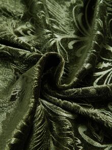 ROMWE Goth Vintage Floral Pattern Dark Velvet Versatile Bell Sleeve Cinched Cinched Waist Plus Size Dress - Green - View 5