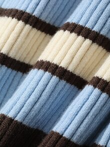 Livesso Contrast Color Striped Fitted Long Sleeve Casual Vacation Elegant Knit Cardigan Fall - Brown - View 6