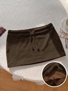 SHEIN Tween Girls Short White Athletic Skirt Kids - Coffee Brown - View 1