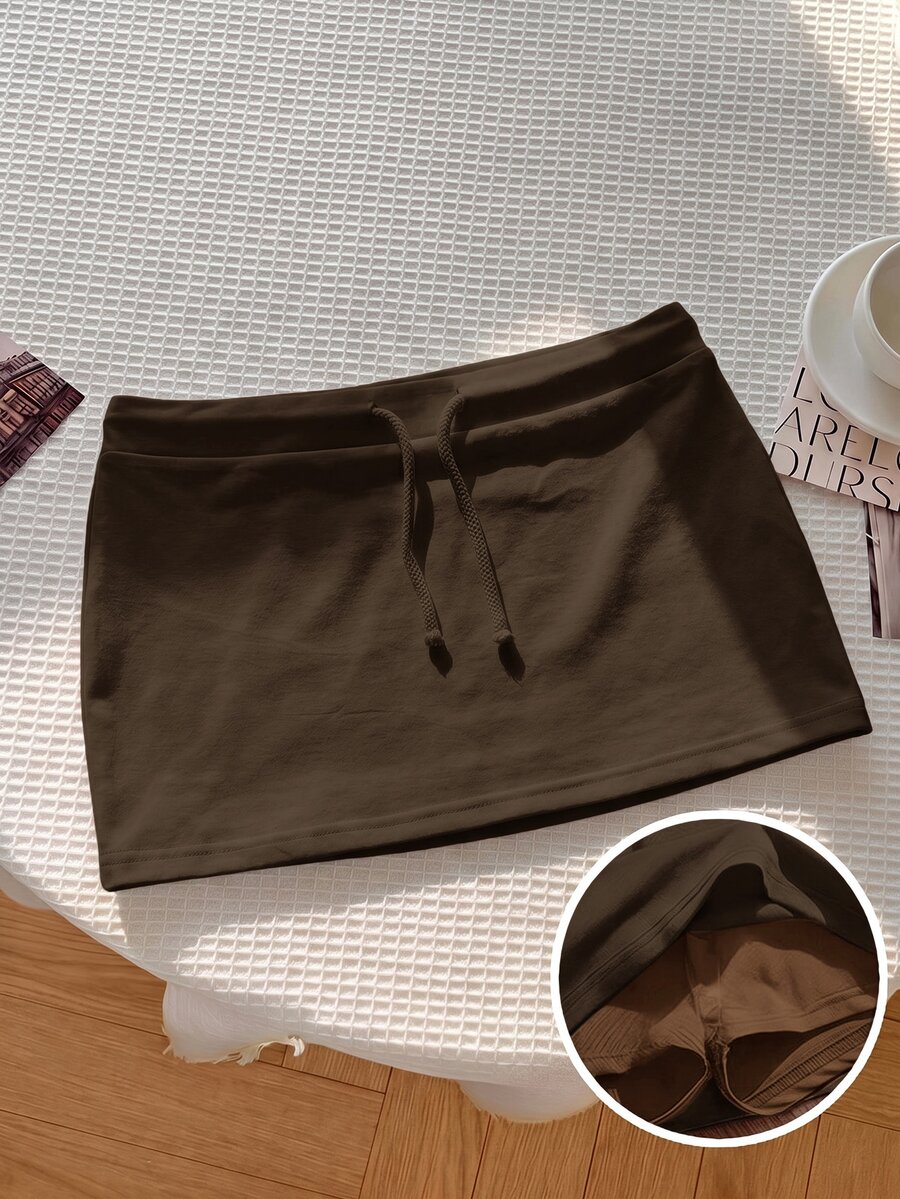 SHEIN Tween Girls Short White Athletic Skirt Kids - Coffee Brown - View 1