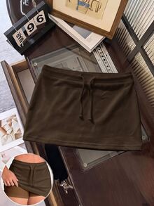 SHEIN Tween Girls Short White Athletic Skirt Kids - Coffee Brown - View 3
