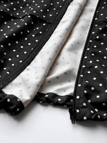 SHEIN EZwear 女款波點圖案長袖拉鍊連帽外套 日常白天外出公路旅行旅行用 黑色波點 秋季休閒 - 黑色 - 查看 9