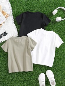 SHEIN Kids 3pcs Young Boys Casual Letter Print Round Neck Pullover Knit T-Shirt Set, 3 Styles, Suitable For School And Outings In Spring And Summer - Multicolor - View 3
