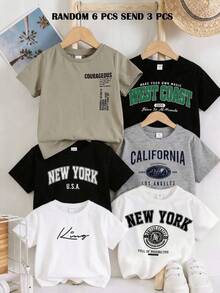 SHEIN Kids 3pcs Young Boys Casual Letter Print Round Neck Pullover Knit T-Shirt Set, 3 Styles, Suitable For School And Outings In Spring And Summer - Multicolor - View 4