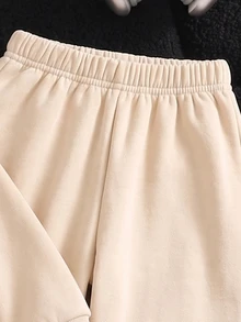 SHEIN 女童 2 件套套裝 蝴蝶結運動上衣＋寬腿褲套裝 幼兒冬季服飾 金色米色黃色運動衫 聖誕禮物 - 杏色 - 查看 9
