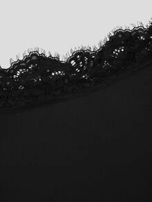 Sweetra تي شيرت خريف/شتاء جديد بمقاس كبير، كتف غير متماثل، رقعة دانتيل، خصر مجعد، أكمام طويلة - الأسود - مشاهدة 7