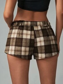 Avenya Women's Low-Rise Plaid Print Button Detail Micro Shorts - Multicolor - View 5