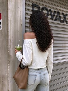 Rovax Women's Solid Color Asymmetrical Shoulder Casual Daily Long Sleeve Top - White - View 2