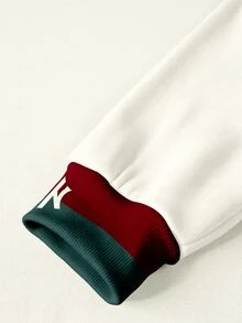 Lornexis Men's Letter Print Contrast Color Long Sleeve Pullover Sweatshirt And Sweatpants Set - Multicolor - View 3