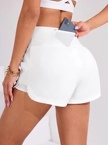 SHEIN Sovereign Charm Solid Color High Waist Split Hem Summer Fashion Sports Shorts - White - View 5