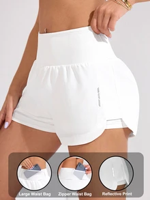 SHEIN Sovereign Charm Solid Color High Waist Split Hem Summer Fashion Sports Shorts - White - View 4