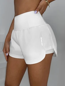 SHEIN Sovereign Charm Solid Color High Waist Split Hem Summer Fashion Sports Shorts - White - View 9