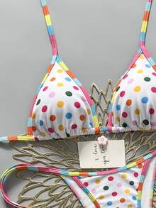 SHEIN Swim 2026 Spring/Summer Cute & Sexy Colorful Striped & Polka Dot Bikini Swimwear, Slimming Design For Beach Vacation - Multicolor - View 4