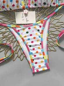 SHEIN Swim 2026 Spring/Summer Cute & Sexy Colorful Striped & Polka Dot Bikini Swimwear, Slimming Design For Beach Vacation - Multicolor - View 5