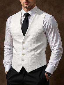 Manfinity Bizformal Men's Casual Single-Breasted Versatile Business Waistcoat, Formal, Old Money - White - View 8