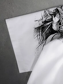 STYNVO 男士休閒街頭風短袖襯衫，角色圖案印花，適合日常穿著、度假、夜店，白色與黑色，夏季款 - 白色 - 查看 5