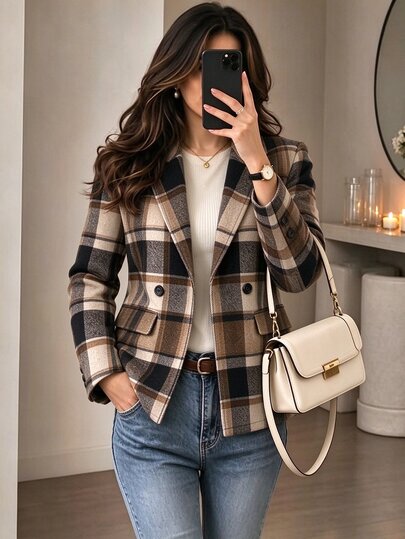 Yalmera Winter Women's Plaid Casual Versatile Daily Long Sleeve Jacket