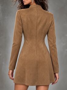 LUMIGAL Women's New Chinese Style Frog Button Suede Velvet Waist-Cinching Dress - Camel - View 2