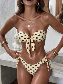 Swim SXY Women's Summer Beach New Sexy Leopard Floral Print Halter Backless Bikini And Side Tie Two Pieces Swimwear Set - Yellow - View 4